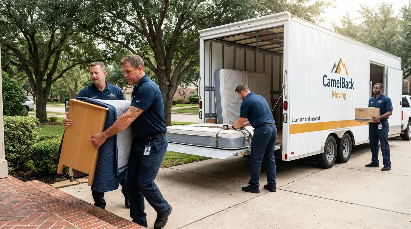 Crew loading residential truck for cross-state move from Ama, LA